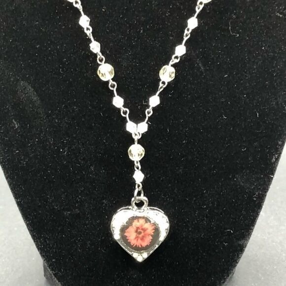 Pressed Flower Y Necklace with Rhinestones - Picture 2 of 7